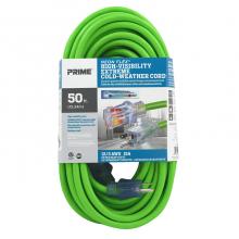 Prime Wire & Cable NS512830 - 50ft. 12/3 SJTW -50C HI-VIS Green Outdoor Extension Cord w/Primelight Indicator Light
